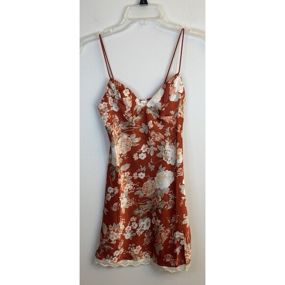 THAT'S SO FETCH Rhea Slip Dress Women 2 Orange Floral Bodycon Spaghetti Straps - Picture 2 of 13